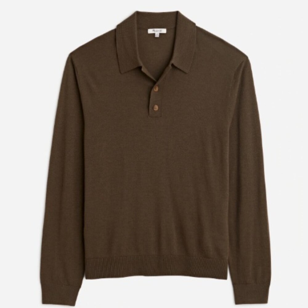 Madewell Men's Polo Collar Sweater in Rich Brown